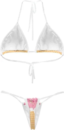 Vista 3 de Poetesant Traje de baño triangular para mujer, con tirantes transparentes, micro bikini, tangas, mini traje de baño atrevido