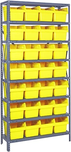 Vista 487 de Quantum QSBU-245BK Heavy Duty Shelving Unit with (7) Shelves and (24) QUS245 Black Bins for Garage Warehouse Storage Distribution 400 lb Load