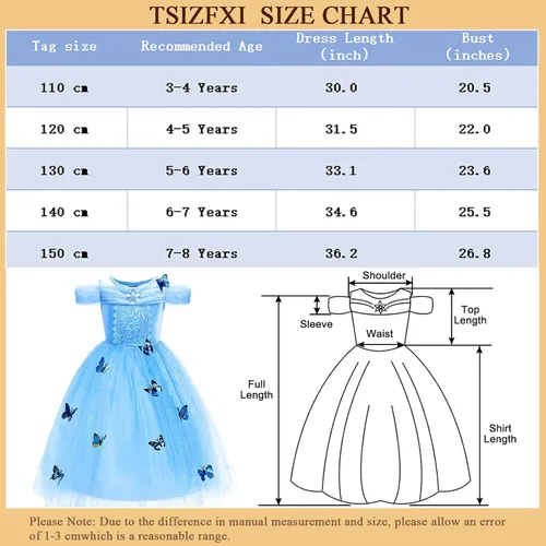 Vista 6 de Vestidos de princesa para niñas, disfraz de Cenicienta y Elsa con accesorios de mariposa, ropa de fiesta de Halloween