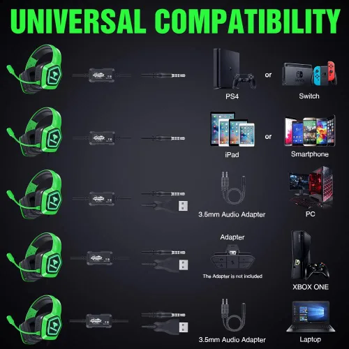 Vista 2 de BENGOO G9700 Auriculares para juegos para PS4 PS5 Xbox One PC Controller, cancelación de ruido sobre la oreja Auriculares con micrófono, luz LED