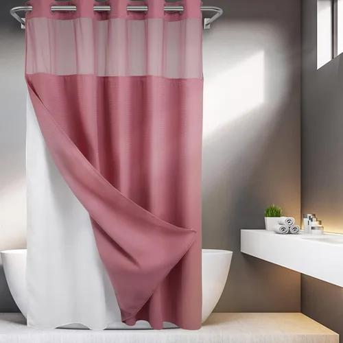 Vista 56 de Cortina de baño River Dream de gran peso sin ganchos necesarios con diseño de gofre punteado y forro a presión - 36W x 74H, de calidad hotelera