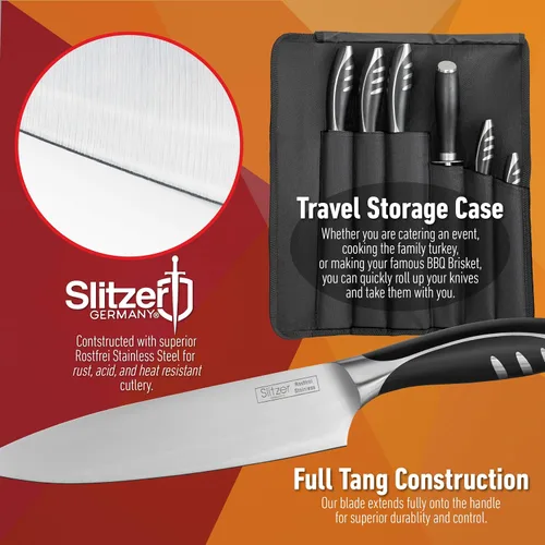 Vista 2 de Slitzer Germany Juego de cuchillos de chef de 7 piezas, diseño ergonómico, cuchillos de chef de grado profesional, gran adición a cualquier cocina