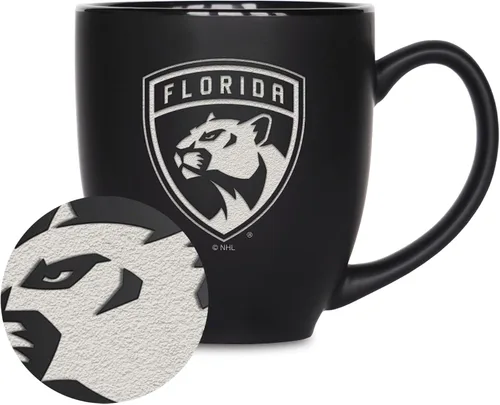 Vista 35 de Rico Industries NHL Hockey - Taza bistró de cerámica negra mate de 15 onzas