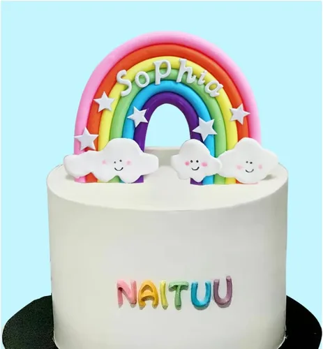 Vista 5 de Decoración de pastel de arcoíris personalizada con nombre para baby shower de cumpleaños de arcoíris con 26 letras, personaliza tu nombre