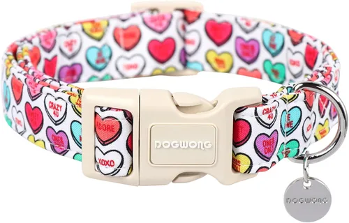 Vista 80 de DOGWONG Collar para perro de San Valentín, collar ajustable de algodón con corazón de caramelo azul, perfecto para perros pequeños a medianos