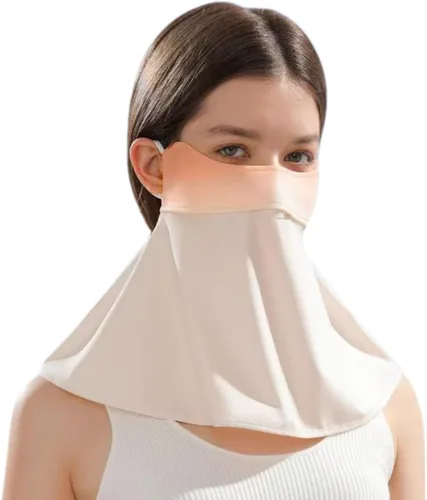 Vista 10 de Máscara facial de protección solar UPF 50+, polaina de cuello de seda de hielo, cubierta facial reutilizable UV, máscara refrescante transpirable