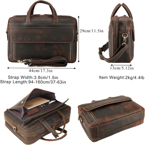 Vista 3 de TIDING Maletín de cuero para hombres 17 pulgadas portátil Messenger Bag Office Work Business Bolsa de hombro bolsa de fijación