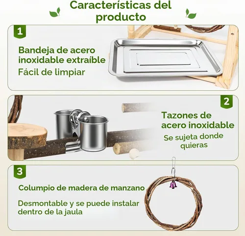 Vista 4 de Soporte de loro de madera para pájaros pequeños a medianos