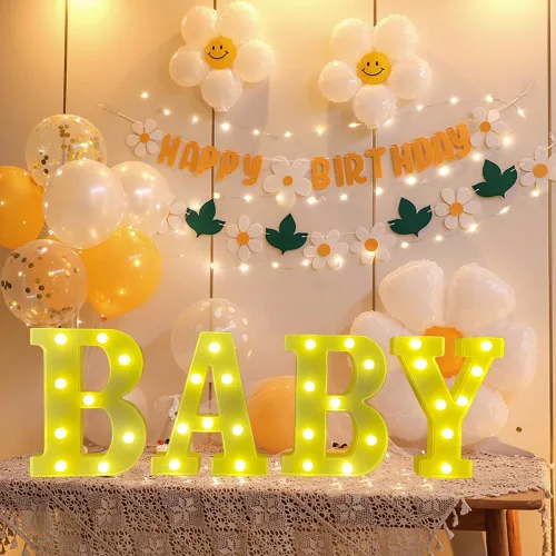 Vista 3 de 4 letras blancas cálidas con luz LED para bebé, perfecto para baby shower, cumpleaños, hogar, dormitorio, cuarto de bebé, decoración de pared