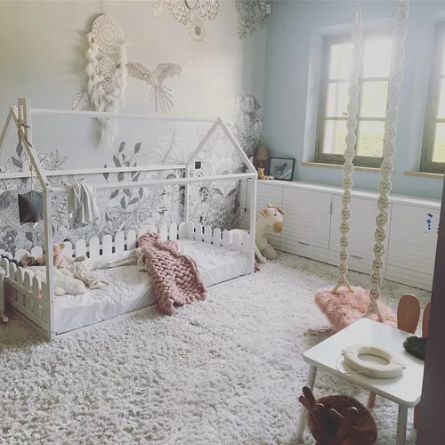 Vista 3 de Cama Montessori para niños pequeños con rieles, cama Montessori con rieles de protección, cama de piso Montessori, cama para niños pequeños, cama