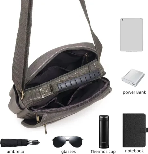 Vista 6 de Bolso de mano para hombre, bolso de hombro pequeño de lona, bolso de mensajero, bolsa de viaje, bolsa de trabajo para hombre