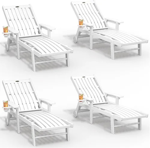 Vista 10 de THOEOE Juego de 2 tumbonas para exteriores, silla de piscina HDPE, madera