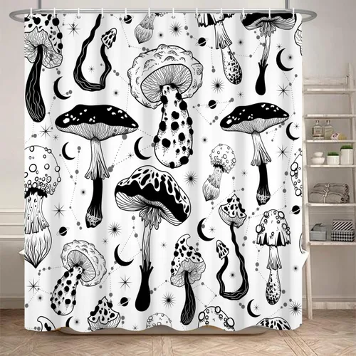 Vista 20 de Cortina de Ducha Floral Bohemia Negra Flores de Mediados de Siglo Botánica Moderna Elegante Estética Cortina de Ducha para Decoración de Baño