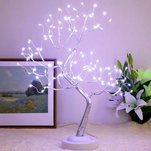 Vista 3 de FUCHSUN - 108 luces LED para árbol bonsái, funciona con batería/USB, lámpara de árbol artificial de mesa de 20 pulgadas para sala de estar