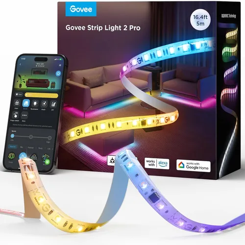 Vista 9 de Govee Tira de luz LED RGBWWIC 2 Pro de 6.56 pies, control inteligente, APP