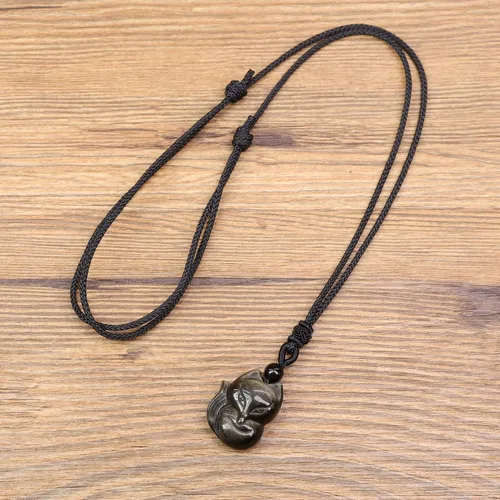 Vista 6 de COAI Collar con colgante de zorro de piedra para hombre y mujer, Piedra, Jaspe