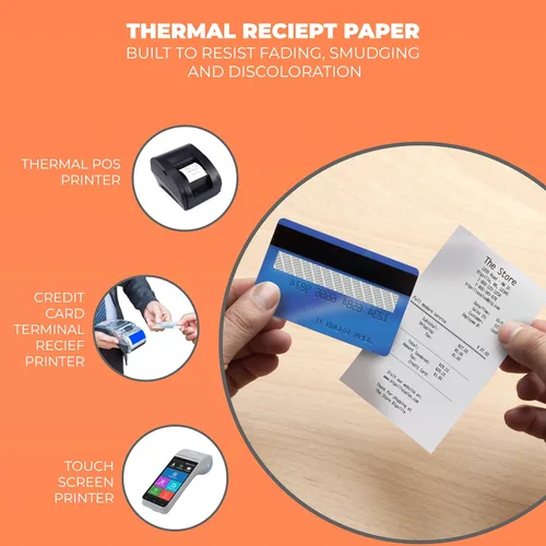 Vista 6 de Papel para tarjetas de crédito térmicas de 2 1/4 "X 85" para usar con algunos modelos Verifone, Omni, Hypercom y First Data, sin BPA Paquete de 50