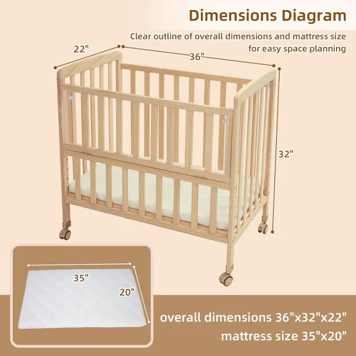 Vista 8 de Flwrgirl - Cuna convertible mini para bebé - Cuna de moisés portátil junto a la cama con colchón incluido, 3 alturas, cuna para habitación pequeña