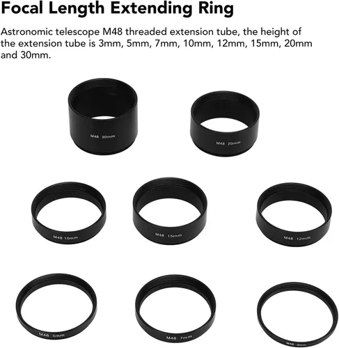 Vista 4 de Juego de tubos de extensión para telescopio, 8 piezas M48X0.75 Kit de tubo de extensión de longitud focal 3 5 7 10 12 15 20 1.181 in anillo