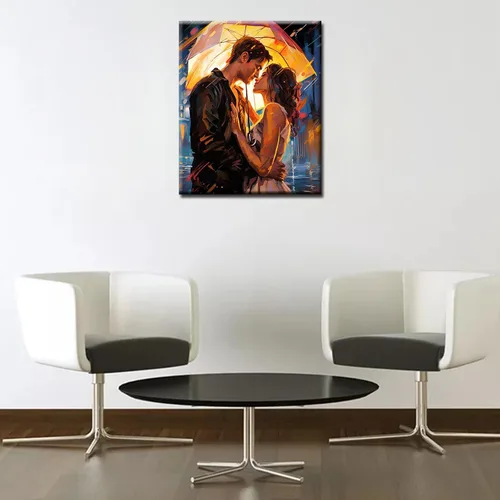 Vista 2 de Kits de pintura romántica por números para parejas con pinceles y pigmento acrílico sobre lienzo para adultos, niños y niñas bajo un paraguas