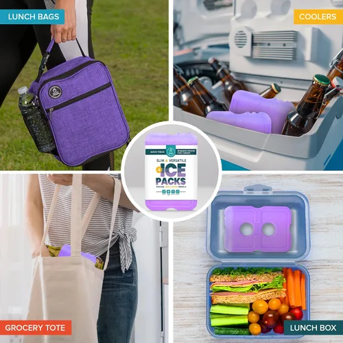 Vista 2 de Healthy Packers Ice Packs for Lunch Boxes, Slim Cooler Ice Packs Morado (paquete de 4)