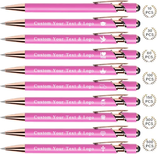 Vista 23 de Bolígrafos personalizados a granel, bolígrafos personalizados con nombre/logotipo en ambos lados, regalo de tinta negra, bolígrafo grabado con lápiz