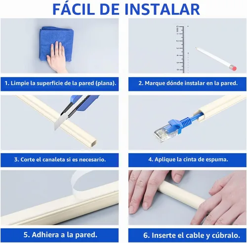 Vista 8 de Delamu – Funda para cable beige, cubiertas de cable para 1 cable en la pared, cubiertas de cable de tamaño mini para cables en la pared, cubierta