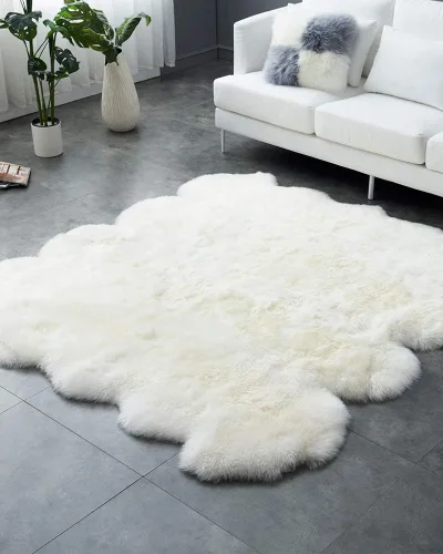 Vista 113 de HUAHOO Alfombra de piel de oveja genuina prémium Negra Real de Australia Piel de oveja natural de lujo, alfombra esponjosa de lana de cordero