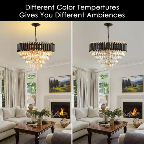 Vista 7 de Candelabro de cristal moderno dorado de 5 niveles para sala de estar, lámpara de araña grande de cristal negro, lámpara colgante de techo