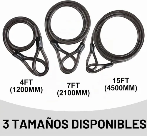 Vista 6 de Venzio Cable de bloqueo de bicicleta resistente de 7 pies y 0.472 in (1/2 pulgada) con bucles, cable de bloqueo de acero de seguridad, cadena