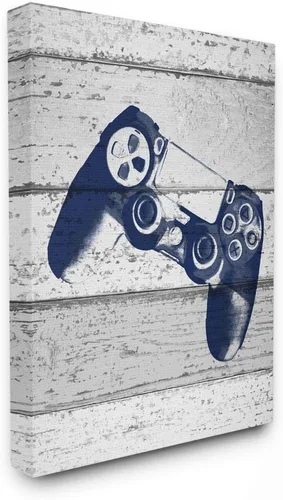 Vista 7 de The Kids Room by Stupell - Controlador de videojuegos con estampado azul en tablones, placa de pared, multicolor