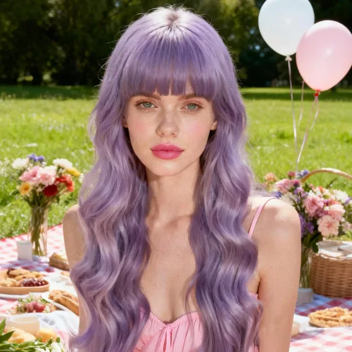 Vista 6 de Pelucas de cabello ondulado rojo con flequillo, transpirable, resistente al calor, pelo de fibra sintética, largo de 24 pulgadas rizado, marrón 99J