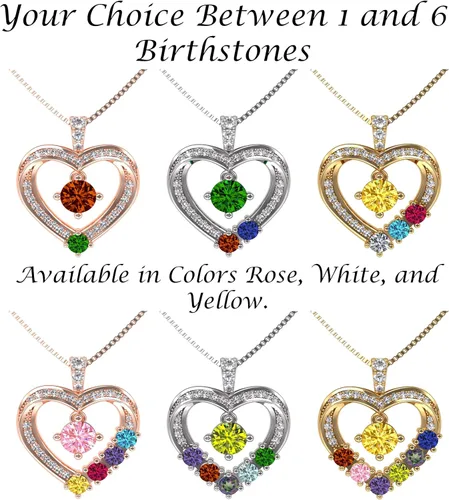 Vista 4 de Central Diamond Center Collar con piedra natal de corazón para madre e hijo con 1-6 piedras preciosas de imitación en plata de ley, oro de 10