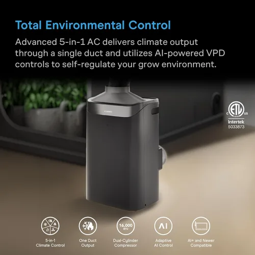 Vista 2 de AC Infinity TERRAFORM 12, aire acondicionado con control de clima todo en uno con salida de un conducto, inversor dual de 16,000 BTU
