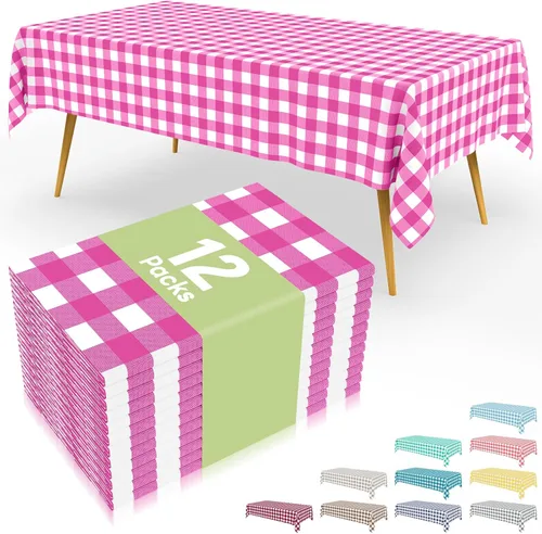 Vista 64 de Smiry 8 paquetes de manteles desechables Gingham, 54 x 108 pulgadas, manteles de plástico impermeables rectangulares en diseño a cuadros