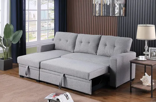 Vista 7 de LOVMOR Sofá modular convertible en forma de L de 82 pulgadas con diván de almacenamiento, cama extraíble, diseño de sofá esquinero reversible
