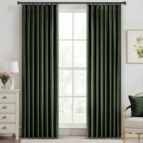Vista 88 de ANRODUO Cortinas de terciopelo beige de 45 pulgadas de largo, opacas con aislamiento térmico insonorizado, cortinas de privacidad para oscurecer