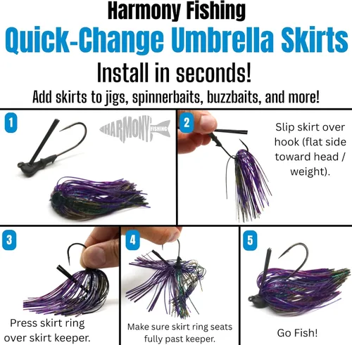 Vista 4 de Harmony Fishing – Faldas de paraguas de cambio rápido para jigs de pesca, spinnerbaits, buzzbaits, señuelos, cebos (paquete de 10)