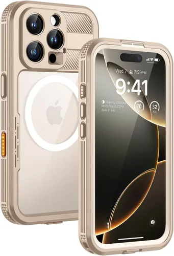 Vista 25 de Lanhiem Funda magnética impermeable para iPhone 16, protector de pantalla de privacidad integrado, compatible con MagSafe, funda antiespía de cuerpo