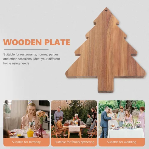 Vista 4 de COHEALI Tabla de cortar de madera con forma de árbol de Navidad tablas de charcutería tablas de cortar bandeja de alimentos pan de queso, pizza