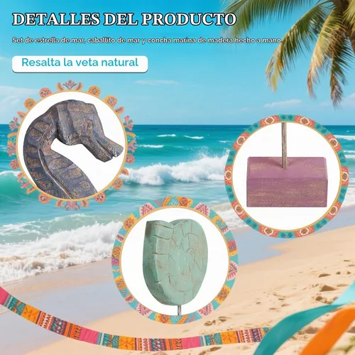 Vista 4 de 3pcs madera estrella de mar, caracola/caballito de mar estatua Multicolor