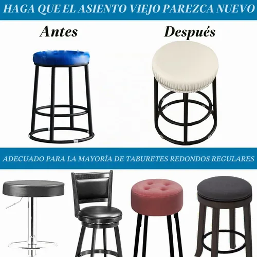 Vista 5 de HFCNMY Fundas para taburetes redondas, elásticas de poliuretano redondo, impermeables, fundas de asiento para taburetes de bar, fundas de asiento