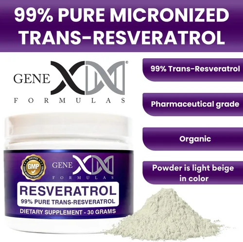 Vista 2 de GENEX Trans Resveratrol 1000 mg en polvo que sirve 99% de grado farmacéutico micronizado puro 30 porciones/1.06 oz 0.04 oz por día suministro