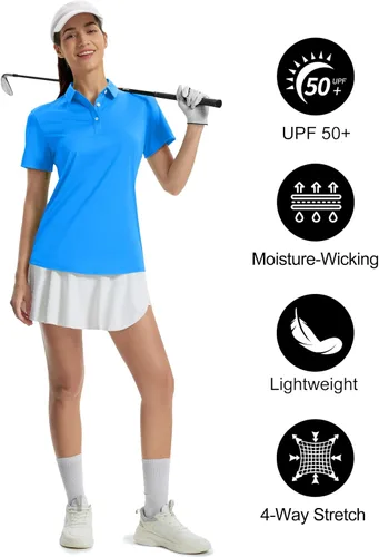 Vista 6 de TACVASEN Camisas polo para mujer, con protección solar UPF 50+, manga corta, secado rápido, cuello de 3 botones, ligeras