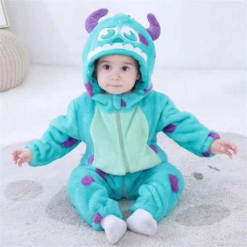 Vista 103 de Mameluco unisex de franela para bebé, disfraz de animal con capucha de dibujos animados