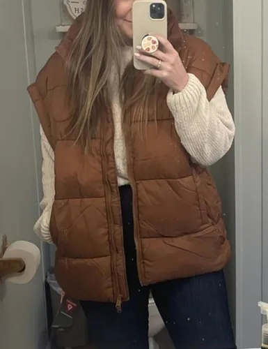 Vista 7 de Daacee Chaleco acolchado de burbujas para mujer, manga casquillo de invierno, con cremallera, acolchado, ligero, abrigo, abrigo, ropa de abrigo