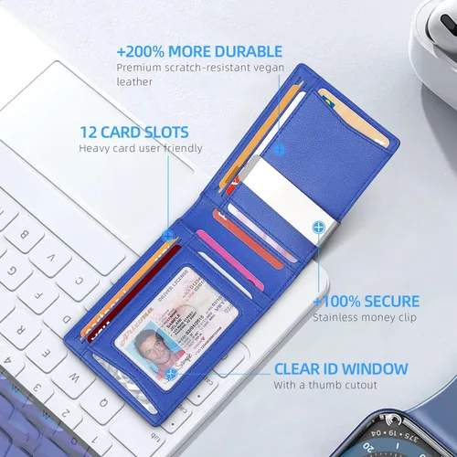 Vista 2 de Zitahli - Billeteras delgadas RFID para hombres, billetera de cuero flexible con clip de dinero, cartera minimalista con bolsillo frontal