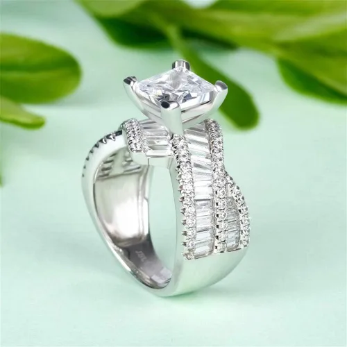 Vista 4 de Jeulia Anillos de compromiso de corte princesa de 2 quilates para mujer, plata de ley con diamante blanco, circonita cúbica, anillo de compromiso
