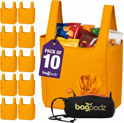 Vista 14 de Bolsas de comestibles reutilizables resistentes plegables y lavables, hechas de nailon RipStop con capacidad para 50 libras, diseñadas en Estados