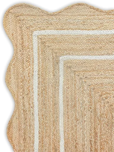 Vista 51 de Alfombra de Yute Natural Ondulada Festoneada - Corredor de Entrada Boho, Festón Estilo Granja, Blanco Roto (8'x10') Camino de entrada bohemio